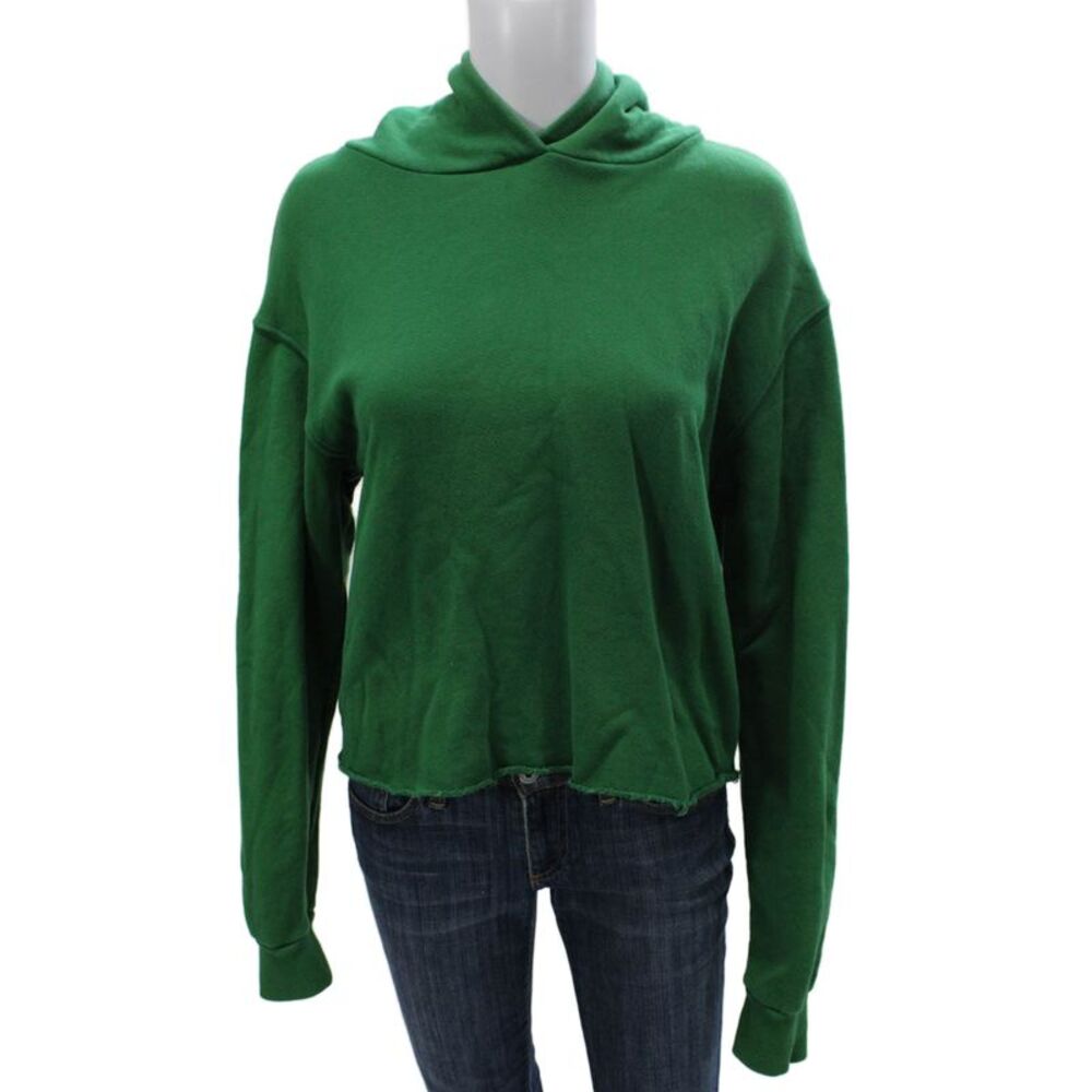Perfect White Tee Womens Pullover Hoodie Green Cotton Long Sleeve Size S